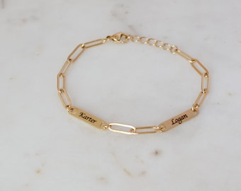 Multiple Kids Name Engraved Bracelet Mom Bracelet Mothers Day Gift Grandma Gift Mama Jewelry Gift for Her Handmade Custom Paperclip Bracelet