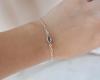Evil Eye Bracelet Sterling Silver Protection Bracelet Dainty Blue Evil Eye Bracelet Gift for Her Mothers day gift Grandma Gift