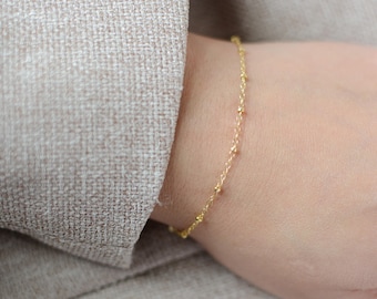 14K Gold Filled Dainty Bracelet, Minimalist Gold Chain Bracelet, Satellite Ball Everyday Bracelet for Women, Delicate Layering Bracelet