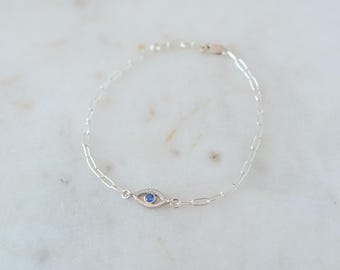 Dainty Evil Eye Bracelet Sterling Silver Protection Bracelet Blue Evil Eye Bracelet Gift for Her Mothers day gift Grandma Gift