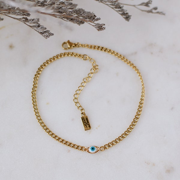 Evil Eye Anklet Gold Waterproof Anklet Evil Eye Bracelet Adjustable Anklet Mal de Ojo Anklet Gold Chain Anklet Non Tarnish Curb Beach Anklet