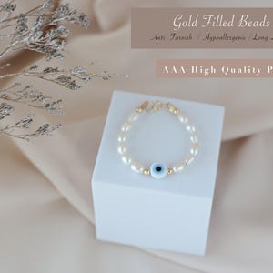 Newborn Gift Pearl Baby Bracelet Protection Baby Girl Evil Eye Pearls Bracelet Mom and Baby Bracelets Matching Toddler Bracelets Mal de ojo