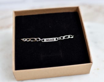 Personalized Cancer Awareness Bracelet, Ribbon Engraved Stainless Steel Figaro Bracelet