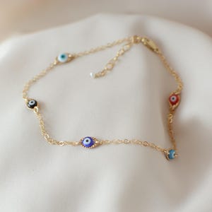 Evil Eye Bracelet 14k Gold Filled Dainty Protection Bracelet Gold Good Luck Jewelry Waterproof Handmade Jewelry Gift for Her