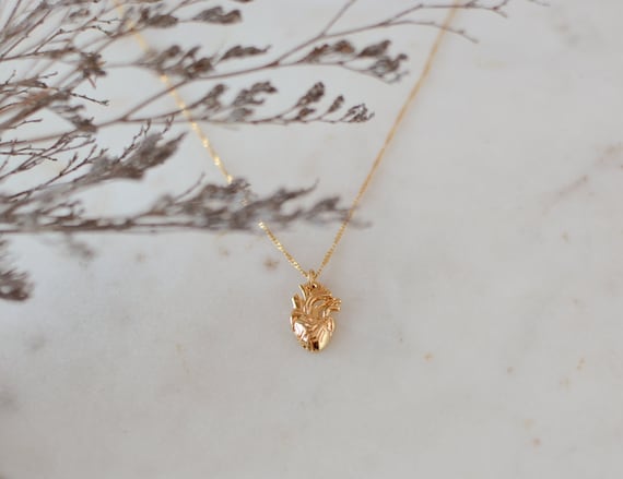 Anatomical Heart Necklace Real Heart Necklace Anatomical Jewelry Gold Heart Charm Waterproof Necklace Nurse Doctor Necklace Gift