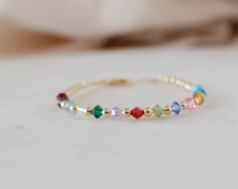 14k Gold Filled Family Birthstone Bracelet Austrian Crystal Beads, keepsake jewelry, birthday gift for mama grandmom