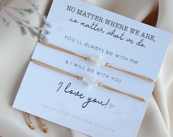 Cross Couples Bracelet Set Religious Bracelets Family Distance Bracelets Promise Bracelets Shell cross Gift Matching Bracelets