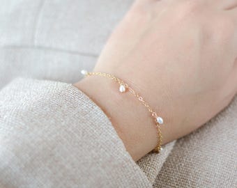 Dainty Pearl Bracelet, 14k Gold Filled, Sterling Silver