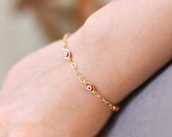 Evil Eye Bracelet, Heart Chain Bracelet, Protection Bracelet, Waterproof Anklet Bracelet, Red Evil Eye Jewelry Gift For Her Mal de Ojo