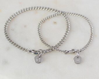 Initial Bracelet Couple Set of Two Bracelets Personalized Men Women Stainless Steel Chain Engraved Boyfriend Husband Christmas Gift for Him