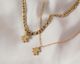 Puzzle Initial Necklace Set, Anniversary Gift for Girlfriend or Boyfriend, Matching Jewelry for Couples