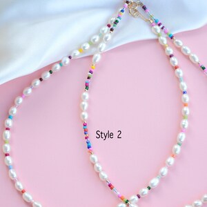 Initial Choker Necklace Initial Gotic Minimalist Letter Fresh Water Pearls Colorful Rainbow Beaded Personalized Choker Summer Spring Colors image 4