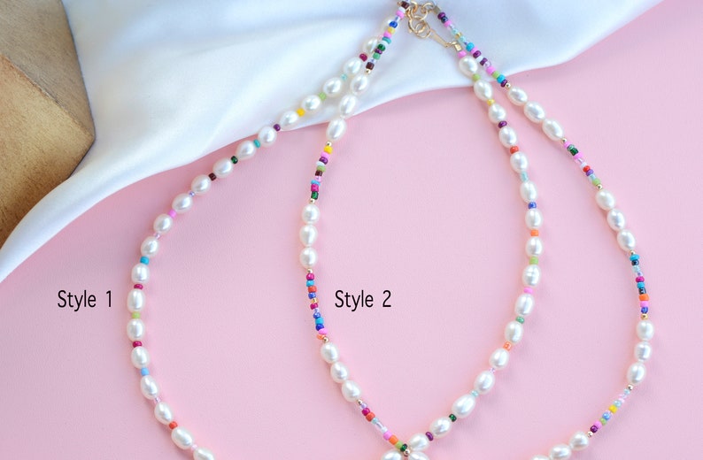 Initial Choker Necklace Initial Gotic Minimalist Letter Fresh Water Pearls Colorful Rainbow Beaded Personalized Choker Summer Spring Colors image 4