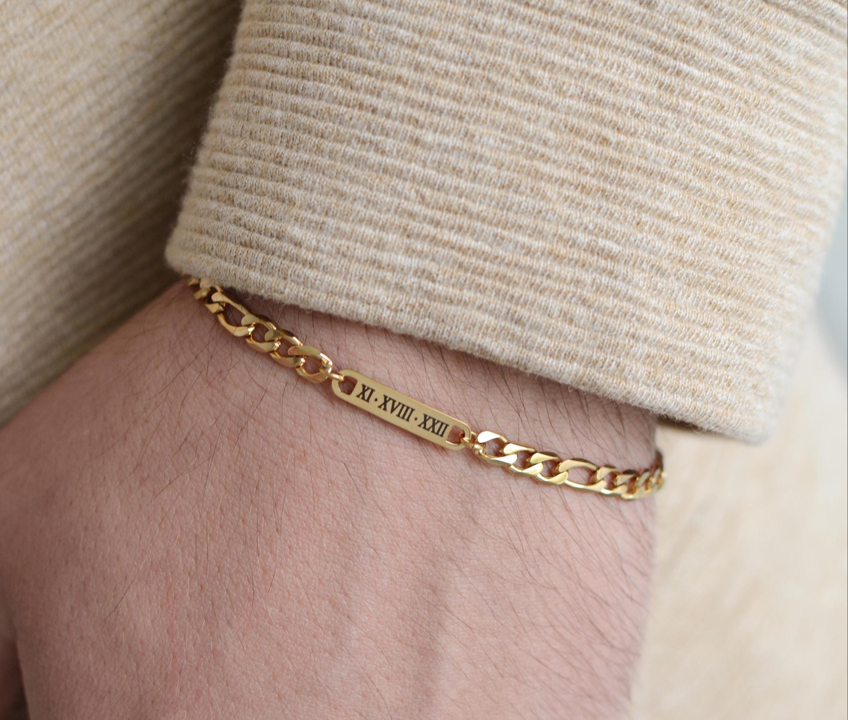 Engraved Gold Figaro Bracelet