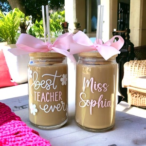 Teacher Glass Coffee Cup, Best Teacher Ever, Teacher Gift, Personalized Teacher Gift, Teacher Appreciation Gift, Gift for Teacher