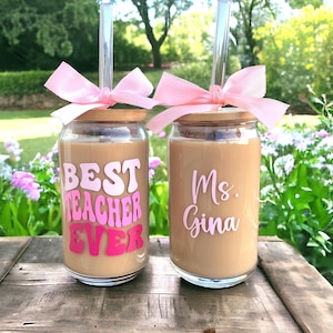Best Teacher Ever, Teacher Glass Coffee Cup, Gift for Teacher, Personalized Teacher Gift, Teacher Appreciation Gift, Teacher Glasses