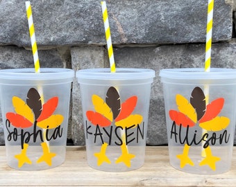 Kids Thanksgiving Cup, Thanksgiving Party Cups, Turkey Cups Personalized, Turkey Cups with Lid and Straw, Thanksgiving Cups Personalized