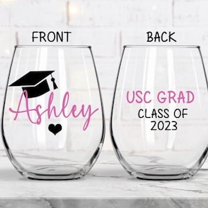 Graduation Wine Glass, Personalized Graduation Wine Glass, Graduation Gift, College Grad Gift, Class of 2024, Graduation Wine Glasses