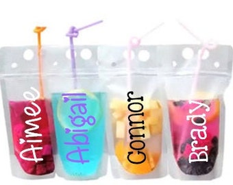 Kids Drink Pouches Personalized, Kids Drink Cups, Reusable Drink Pouches  for Kids, Kids Party Favors, Drink Bags, Kids Water Bottles 