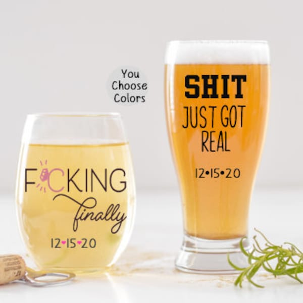 Engagement Gift for the Couple, Shit Just Got Real, Fucking Finally, Engagement Gifts, Just Engaged Gifts, Engagement Glasses