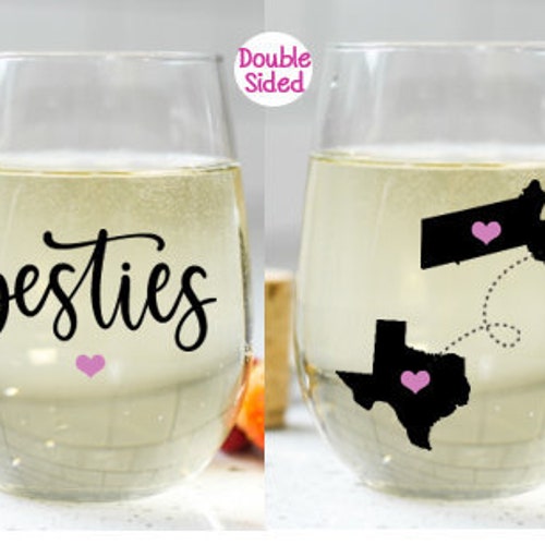Long Distance Friendship Stemless Wine Glass Set Best Friends Etsy