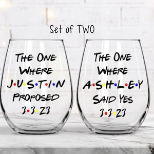 Personalized Engagement Wine Glass, Engaged Wine Glass, Newly Engaged Gifts, Engagement Gift for the Couple,, Just Engaged, Friends Glass