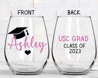 Graduation Wine Glass, Personalized Graduation Wine Glass, Graduation Gift, College Grad Gift, Class of 2024, Graduation Wine Glasses