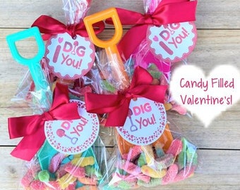 Valentine's Favors, Valentine's Exchange, Valentines Gifts for Kids, Personalized Valentines Favors, Classroom Favors, I Dig You