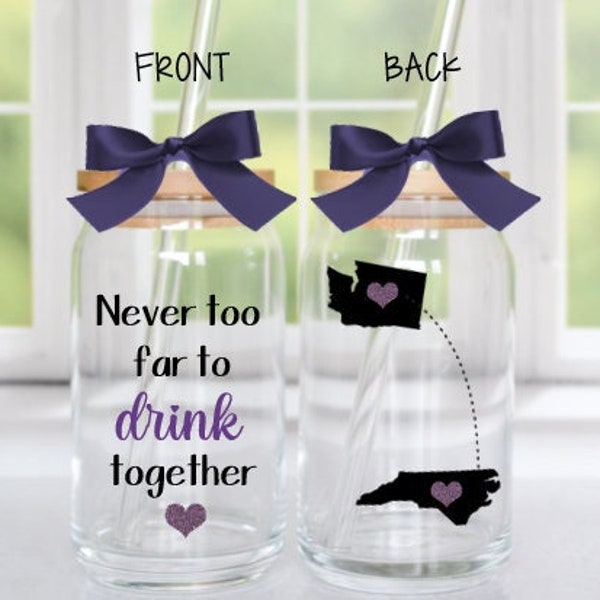Distance Gifts, Long Distance Gift, Long Distance Friendship, Never Too Far Far to Wine Together Tumbler, Friend Moving Gift