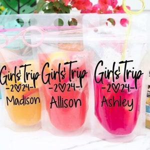 Adult Drink Pouches Personalized, Girls Trip, Girls Weekend, Beach Drinking Glasses, Booze Bags, Girls Trip Gifts, Girls Trip Cups