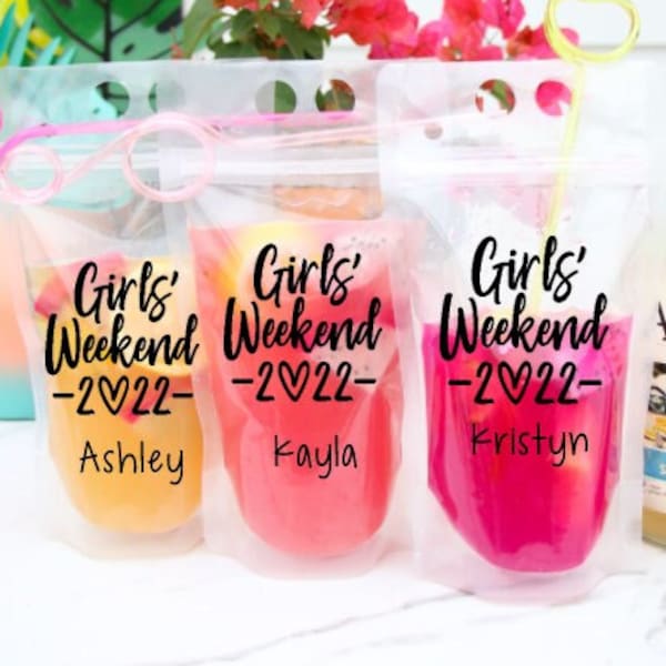 Adult Drink Pouches Personalized, Girls Weekend, Girls Weekend, Beach Drinking Glasses, Booze Bags, Girls Wekeend Gifts, Girls Weekend Cups