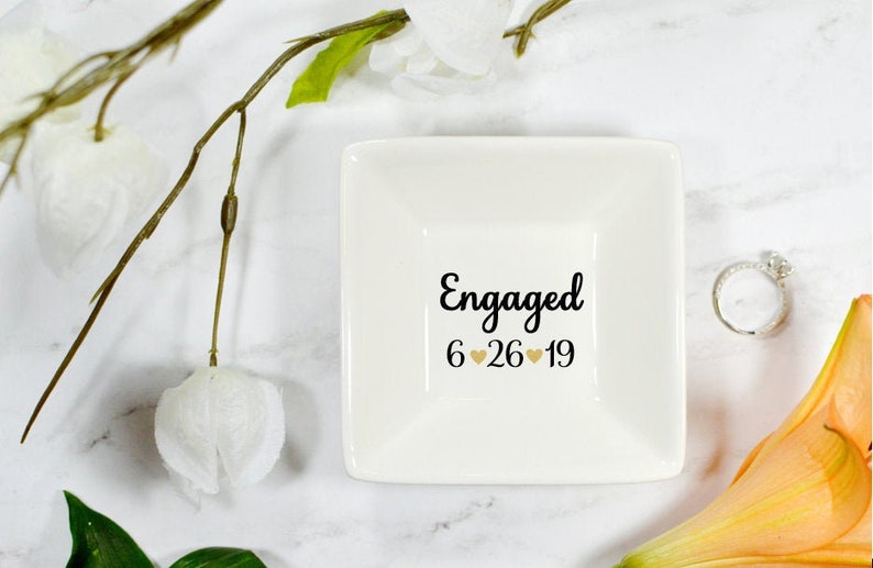 Engaged Ring Dish, Engagement Ring Dish, Engagement Gift, Engagement Present, Personalized Ring Dish, Fiancé Gift, Jewelry Dish, Bride Gift 