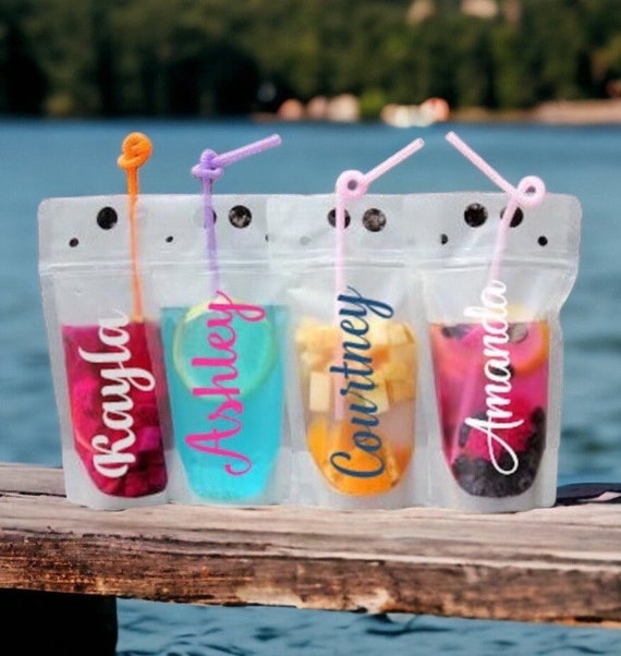 Adult Drink Pouches Personalized, Personalized Adult Beverage Pouch, Girls  Trip, Beach Drinking Glasses, Pool Party Favors, Booze Bags 