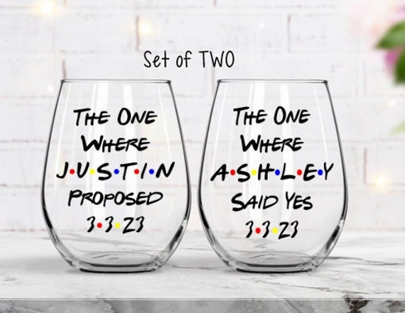 Engagement Gifts for Couples - Boyfriend Girlfriend Wine glasses - Fiance  Gifts for Him and Her - Newly Engaged Unique Glasses