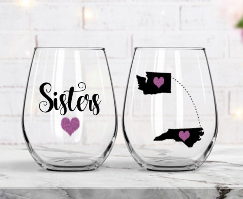 Sisters Wine Glass, Custom Long Distance Sisters Wine Glass, Sister Gift, Sister Long Distance, Sisters Birthday Gift, Sisters Wine Glasses image 2