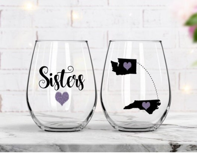 Sisters Wine Glass, Custom Long Distance Sisters Wine Glass, Sister Gift, Sister Long Distance, Sisters Birthday Gift, Sisters Wine Glasses image 1