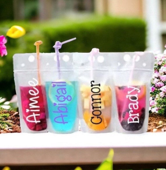 Kids Drink Pouches Personalized, Kids Drink Cups, Reusable Drink Pouches  for Kids, Kids Party Favors, Drink Bags, Kids Water Bottles 