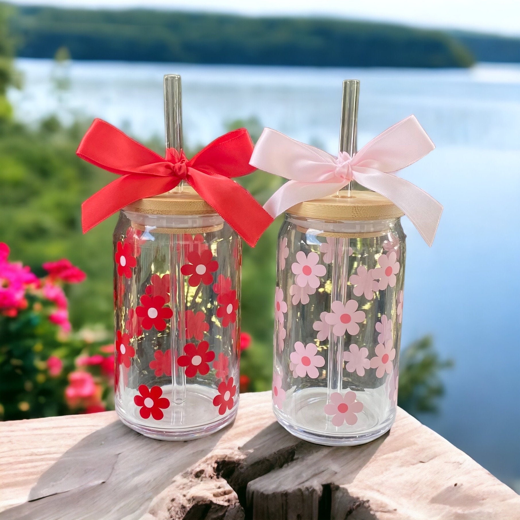 Daisy Pattern Drinking Glass With Lid And Straw Can - Temu