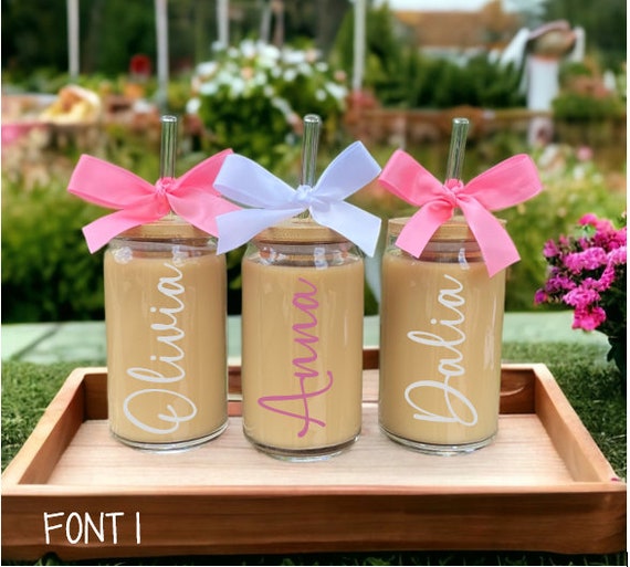Personalized Iced Coffee Cup Glass Can Soda Cup with Lid and Straw for  Women, Coffee lover gift , Bridesmaids gift , Coffee Jar with lid