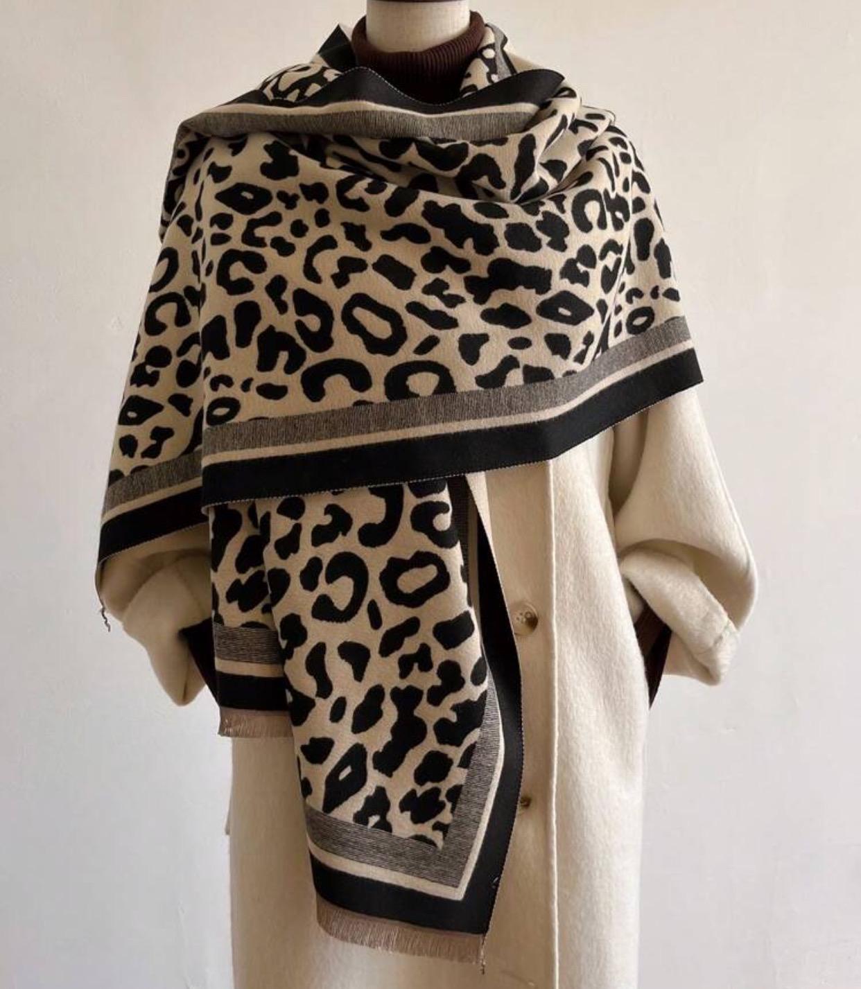 EYFEL MADE IN TURKEY Leopard Print Womens Scarf in Beige and Black Shop Modal Leopard Print Hijab USA | Wazi Empire main image 2