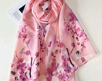 Beautiful Ladies Pink Floral Chiffon Evening Scarf