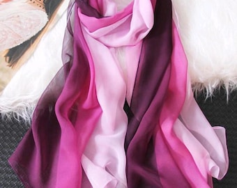 Beautiful Ladies Aubergine & Pink Gradient Chiffon Evening Scarf