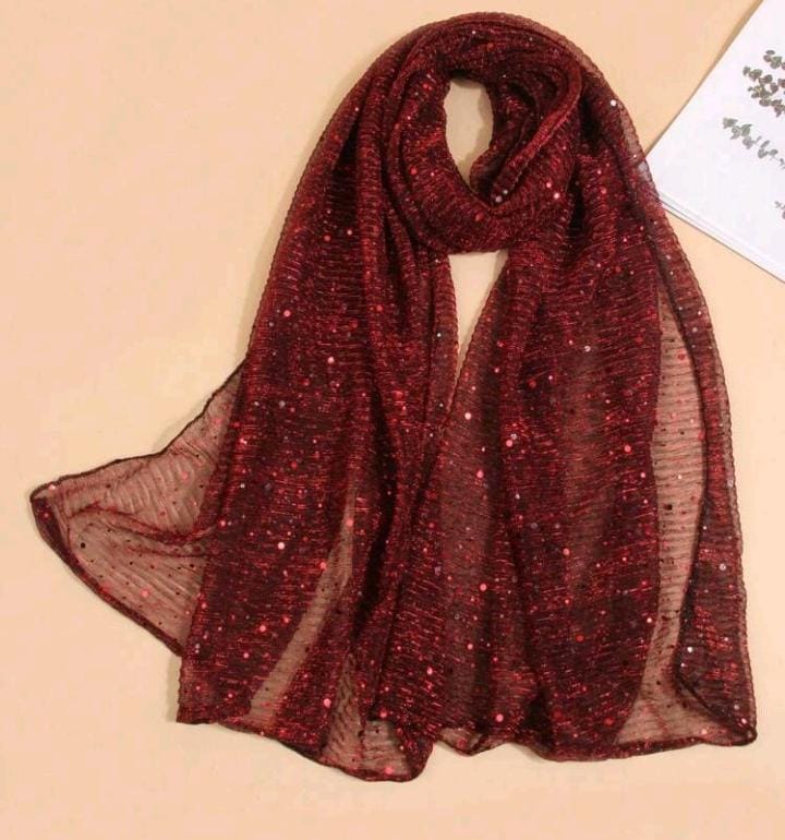 Beautiful Ladies Burgundy Deep Red & Gold detail Evening Scarf
