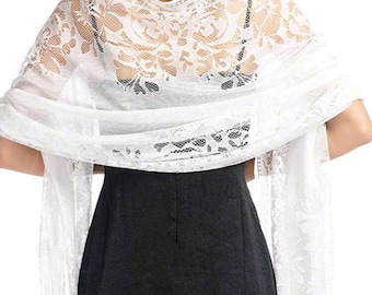 Beautiful Ladies White Lace Fringed Evening Scarf