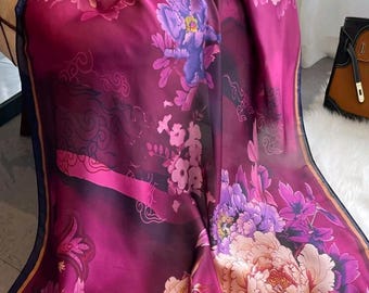 Beautiful Ladies Aubergine Floral Evening Scarf Shawl