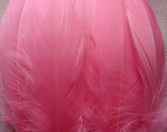 Belles plumes d'oie rose bonbon x 10 pièces