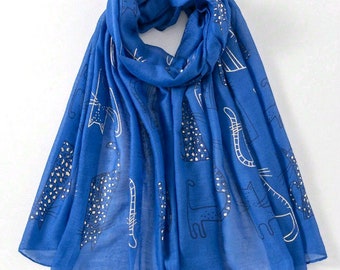 Beautiful Ladies Royal Blue Cat design Evening Scarf
