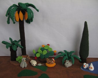 PDF crochet pattern. InLoWe's Nativity set: Plants and small animals