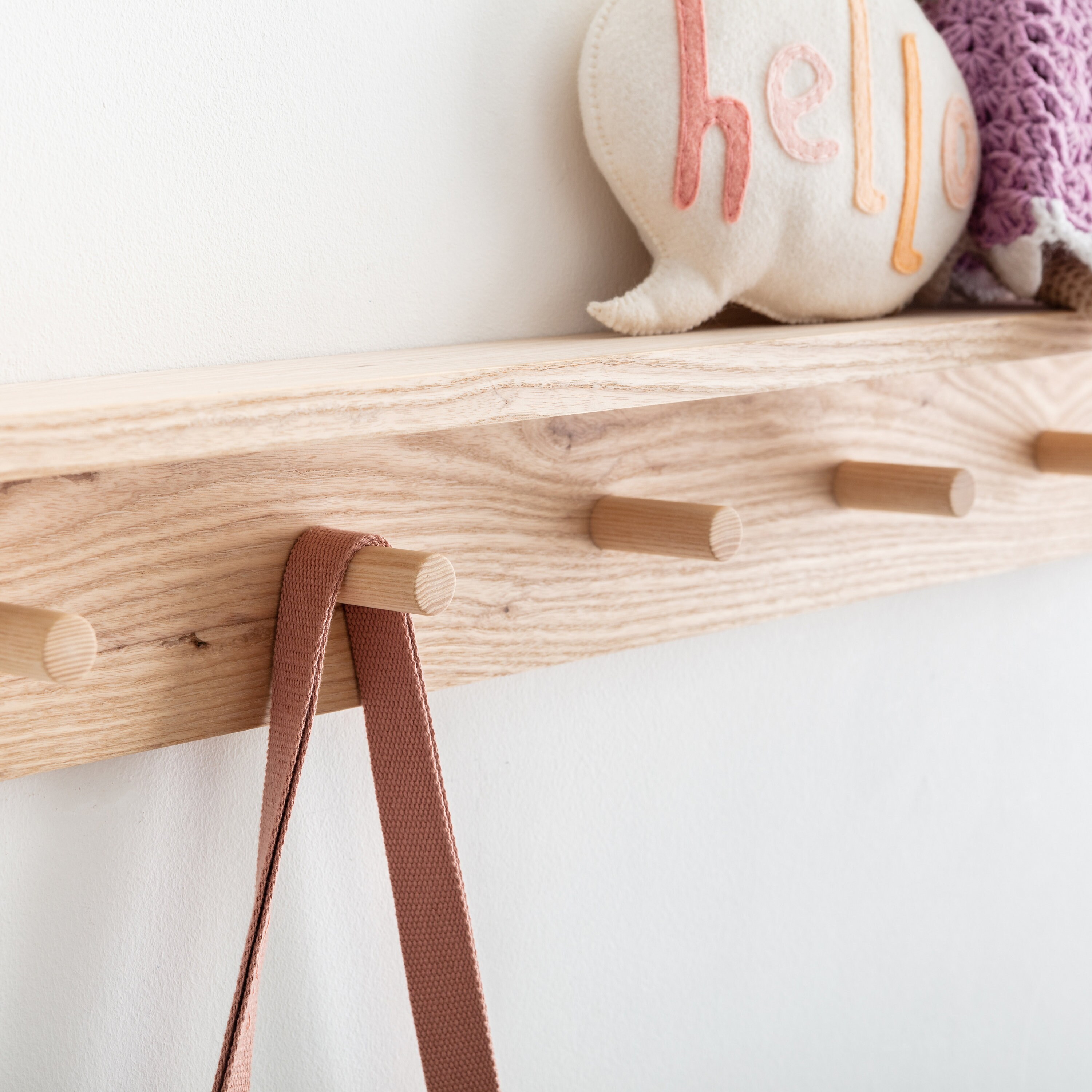 Peg Rail With Shelf Solid Ash wooden Peg Rack With Shelf Etsy UK