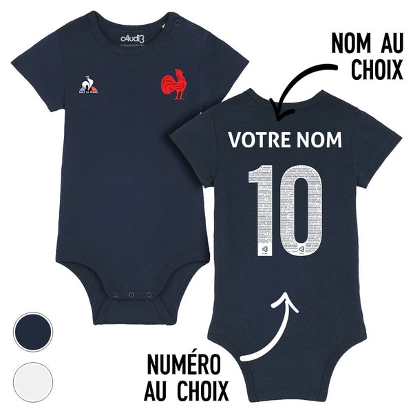 Body bébé équipe de France rugby 2024 personnalisable maillot Dupont Ntamack